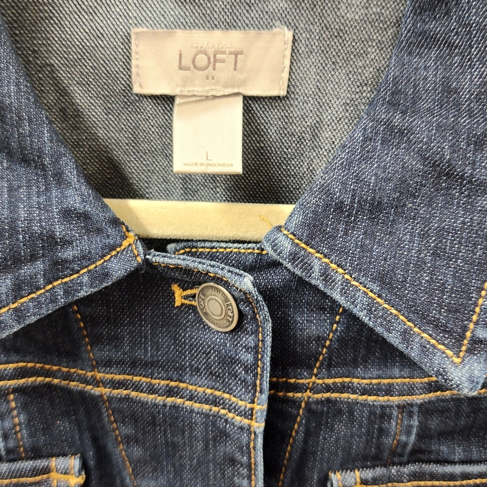 LOFT Indigo Denim Jacket with Contrast Stitching - Picture 2 of 4